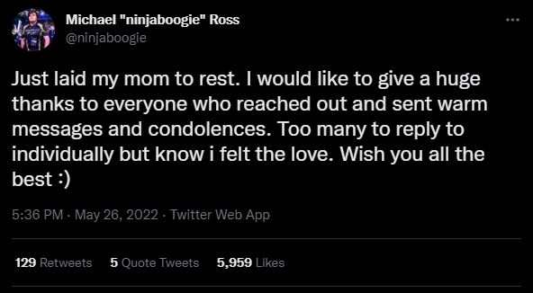 ninjaboogie tweeted about laying his mother to rest