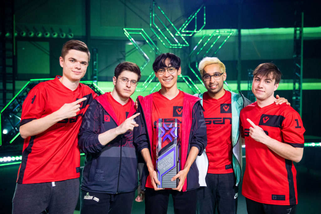 REYKJAVIK, ICELAND - MAY 30: Team Sentinels pose with trophy in hand after victory at the VALORANT Champions Tour 2021: VCT Masters Reykjavík Grand Finals on May 30, 2021 in Reykjavik, Iceland. (Photo by Colin Young-Wolff/Riot Games)