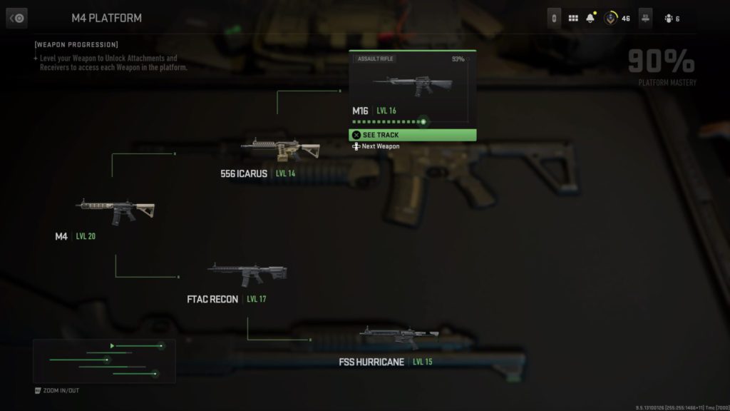 The weapon path for the M4 ends its top branch with the M16.