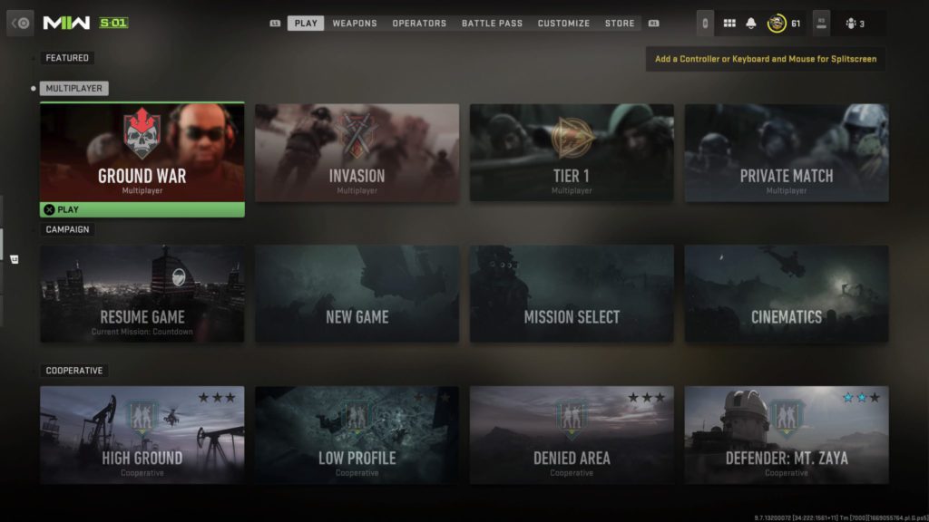 The Ground War and Invasion modes are on the main menu of MW2 and provide you with the fastest way to level up your guns.