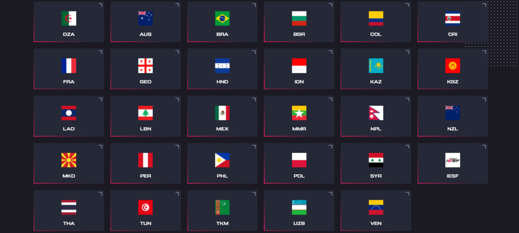 Countries participating in WEC 2022 Dota tournament (Image screengrabbed via IESF)