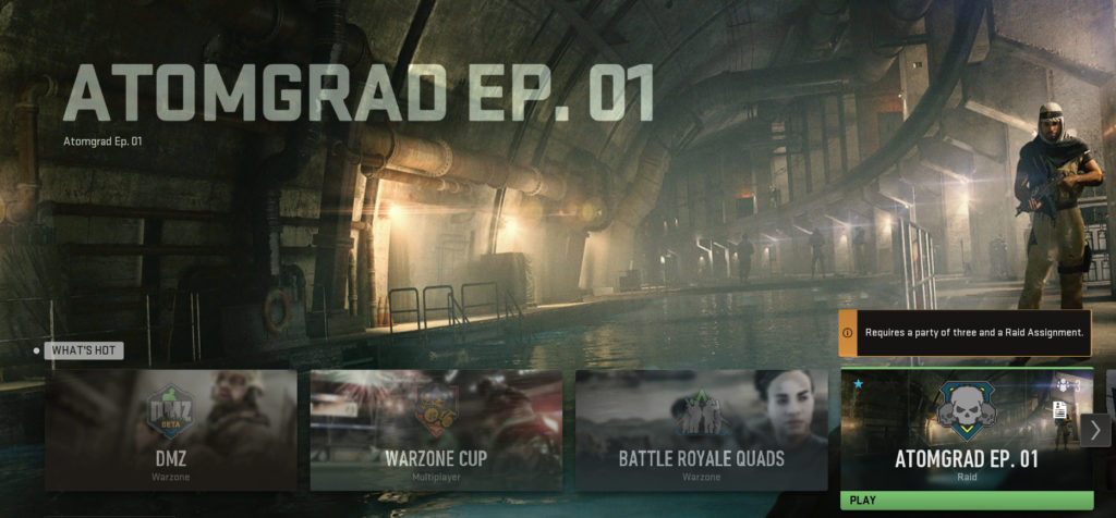 Once unlocked, the Atomgrad Raid appears on the main menu 